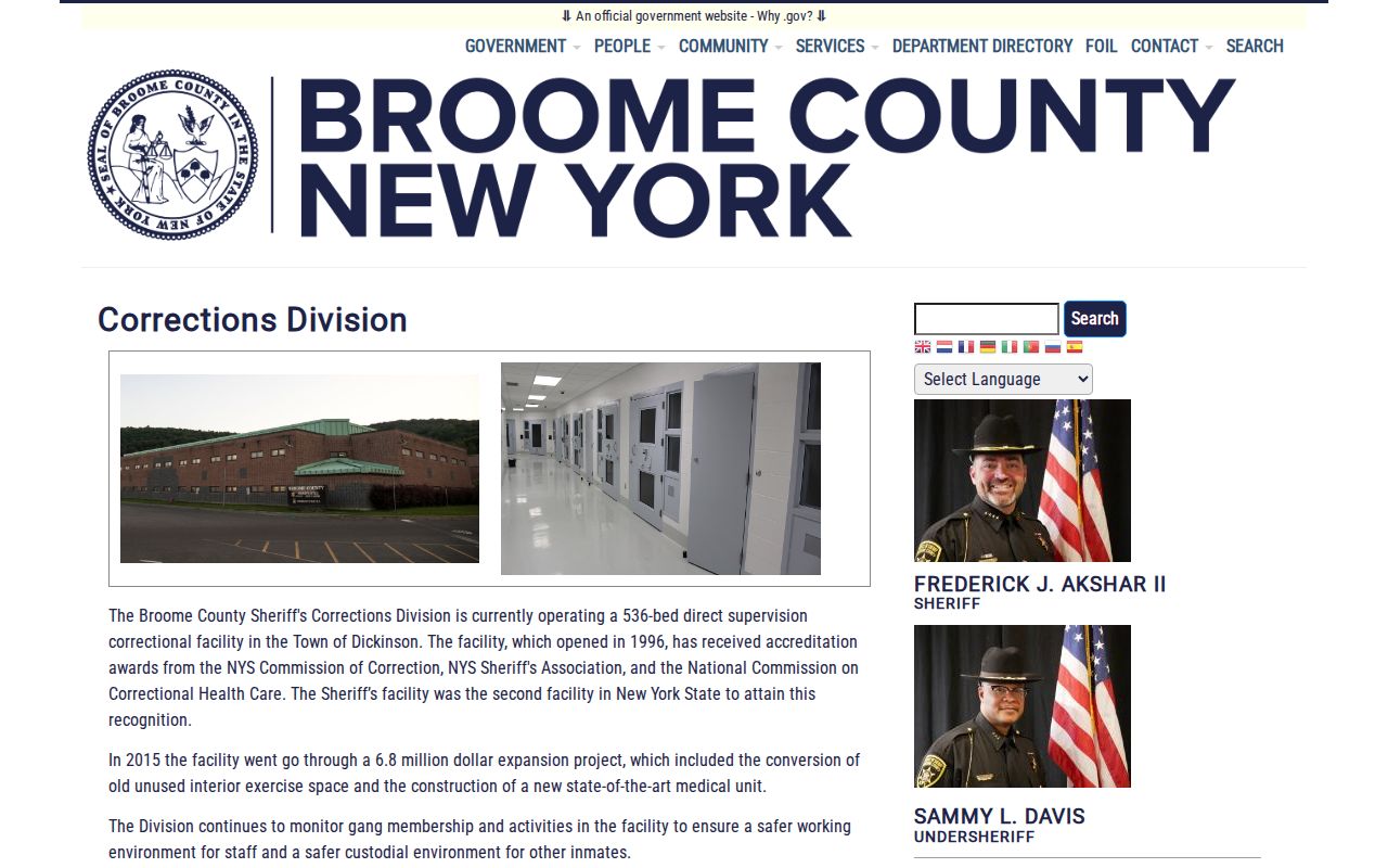 Town of Union resident lookup Broome Corrections information page