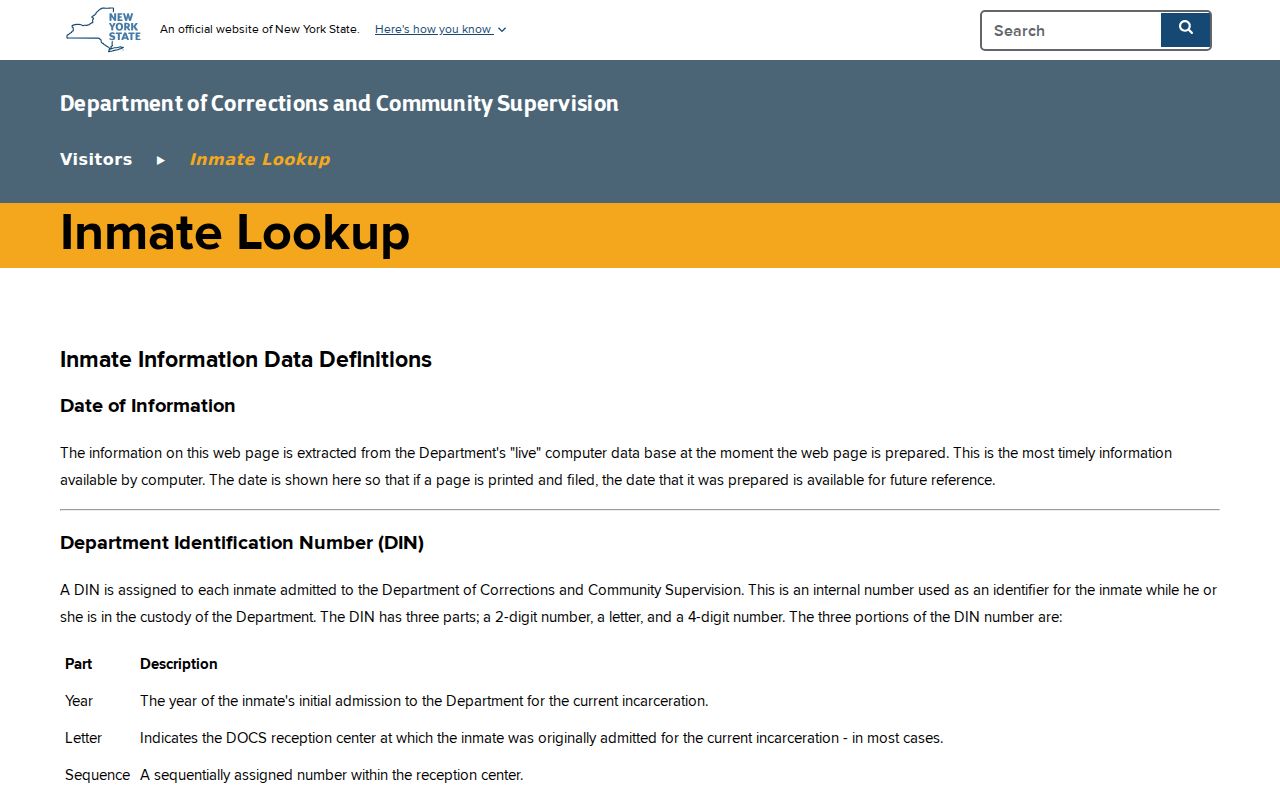 Town of Union resident lookup New York DOCCS search page