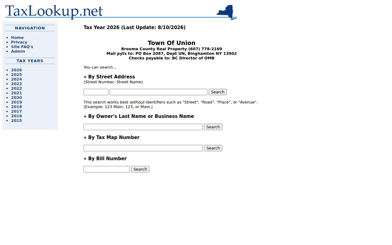 Town of Union ZIP code directory TaxLookup search controls